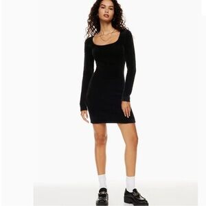 Sunday Best Aritzia Women's XS Black Montgomery Dress Fuzzy-Knit Faux Fur L/S